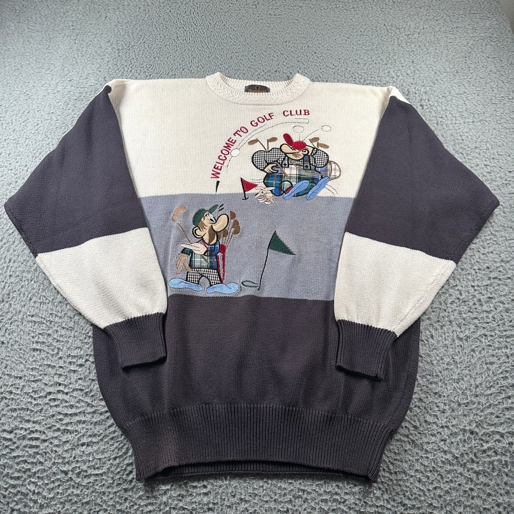 Vtg Bugatchi Sweater Mens XL‎ Cotton Golf Club Embroidered Colorblock Pullover